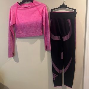 VS Pink workout set black pink Victoria's Secret high waist leggings & top M/L